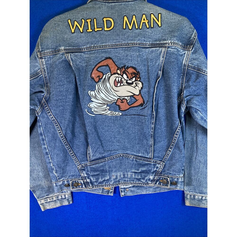 Vintage 90s Warner Bros Taz Looney Tunes Embroidered Denim Jacket Womens Small - Picture 6 of 16